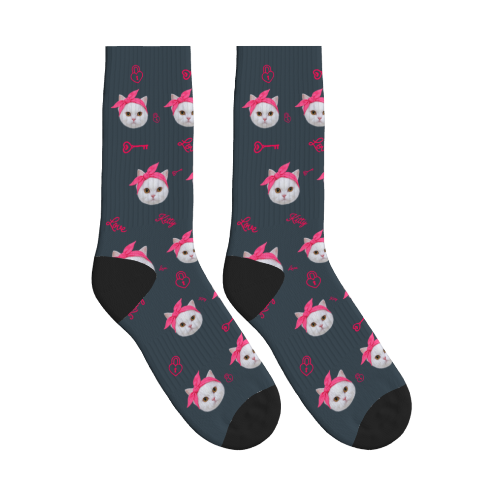 Cats In Headscarves Socks — Charcoal Gray — product view