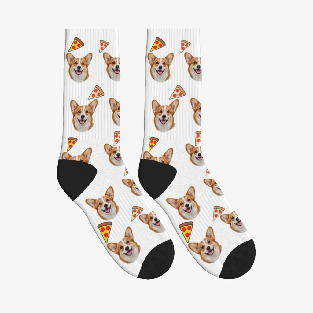 Pizza Dog Face Socks — White — product view