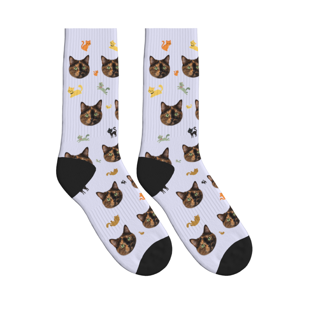 Coloured Cartoon Cats Frolicking Print Socks — Lavender — product view