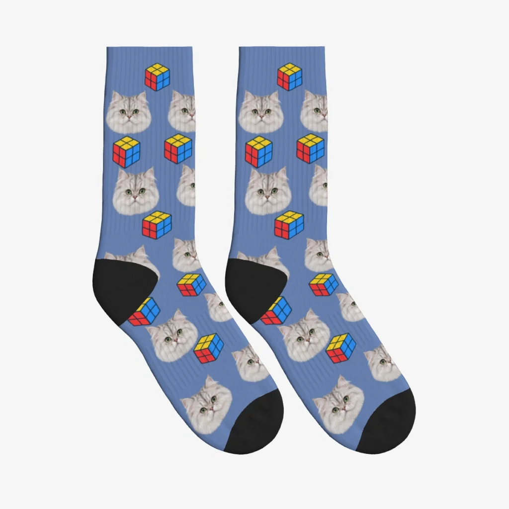 Puzzle Cubes Cat Face Socks — Slate Blue — product view