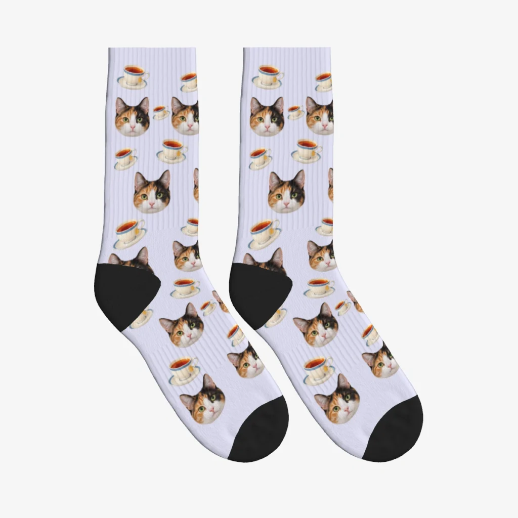 Quiet Tea Cat Face Socks — Lavender — product view