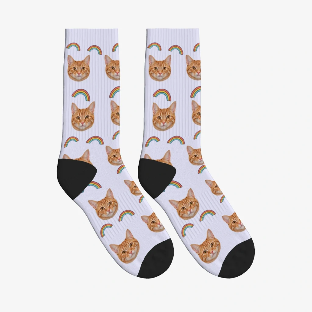 Rainbows Cat Face Socks — Lavender — product view