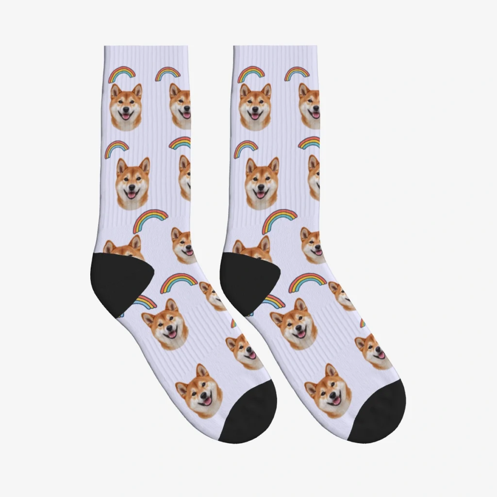 Rainbows Dog Face Socks — Lavender — product view