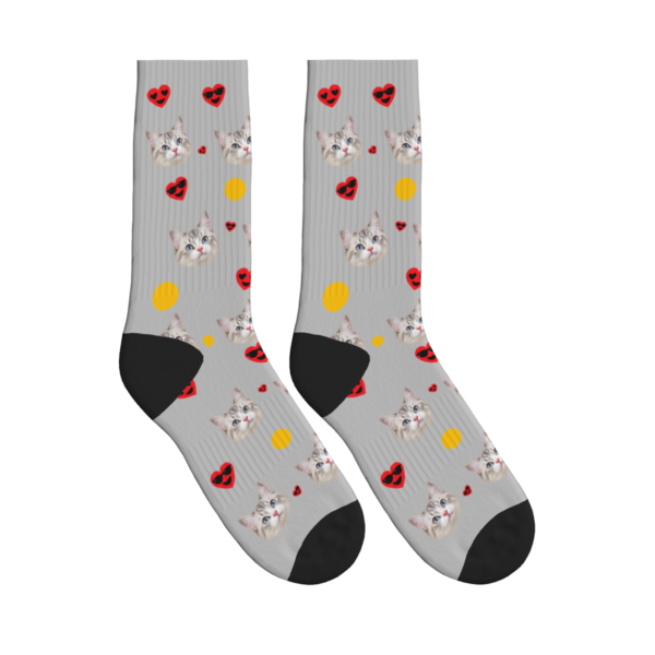 Cat Faces & Red Smiling Hearts Socks