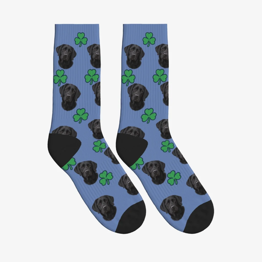 Shamrocks Dog Face Socks — Slate Blue — product view
