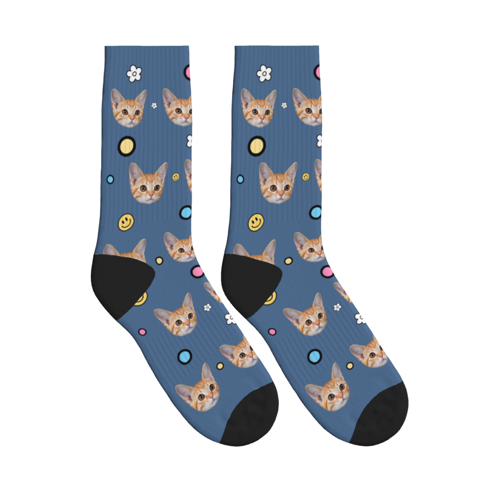 Cats, Smiles & Flowers Socks — Denim — product view