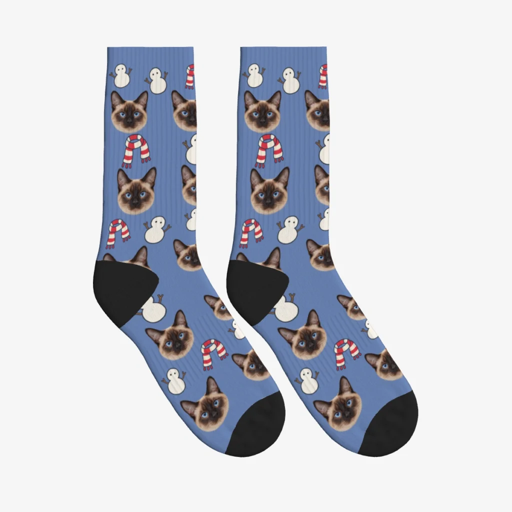 Snowmen Cat Face Socks — Slate Blue — product view