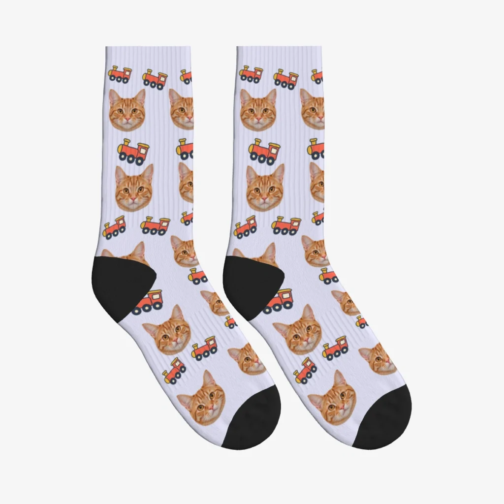 Steam Trains Cat Face Socks — Lavender — product view