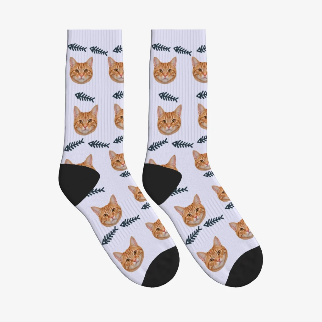 Straight Fishbone Cat Face Socks — Lavender — product view