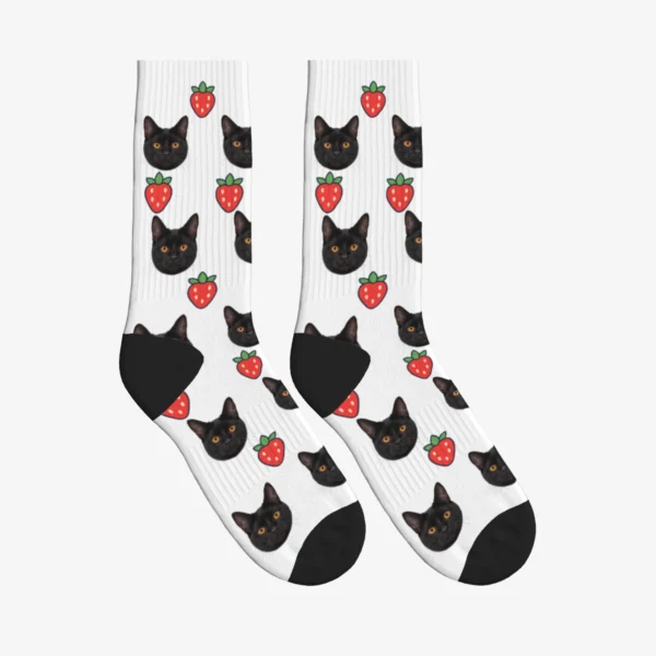Strawberries Cat Face Socks