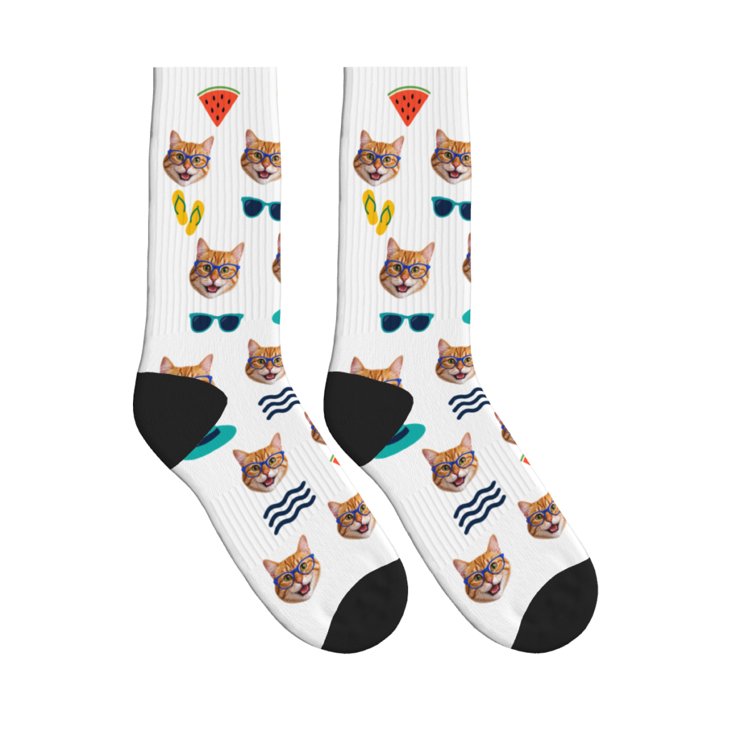 Cool Cat Summer Vibes Socks — White — product view