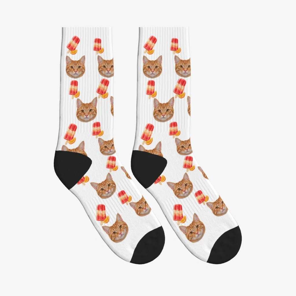Summer Popsicles Cat Face Socks — White — product view