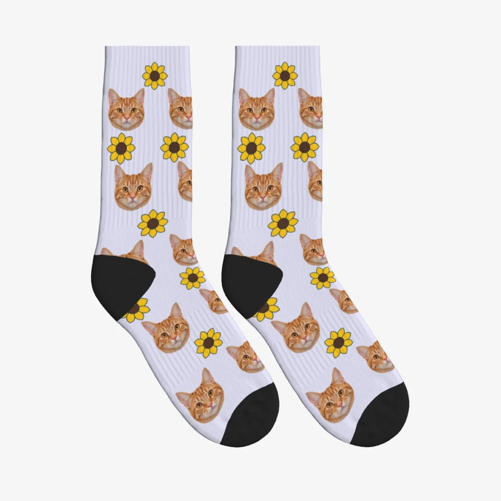 Sunflowers Cat Face Socks — Lavender — product view