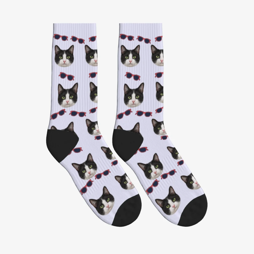Sunglasses Cat Face Socks — Lavender — product view