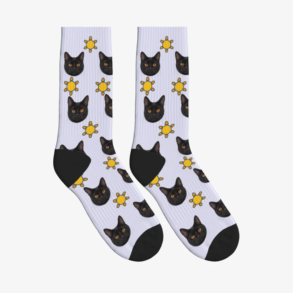 Sunshine Cat Face Socks — Lavender — product view