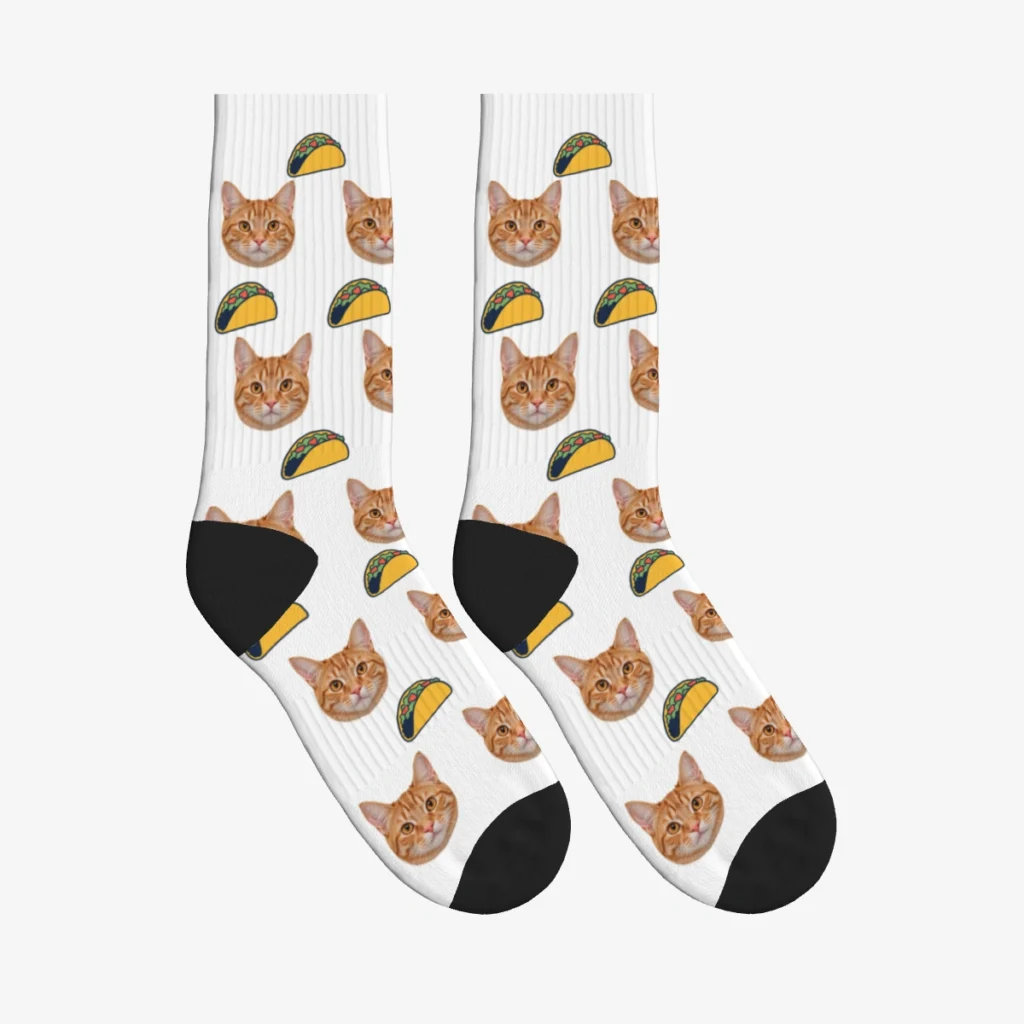 Tacos Cat Face Socks — White — product view