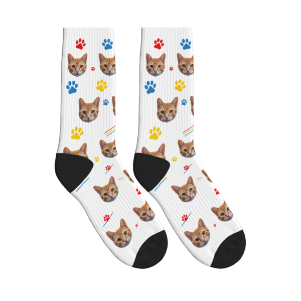 Cats with Red, Blue & Yellow Paws Socks