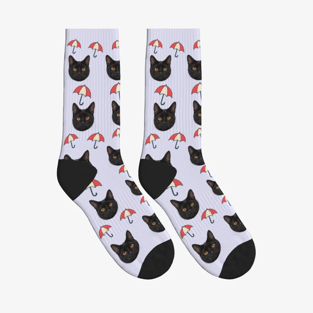 Umbrellas Cat Face Socks — Lavender — product view