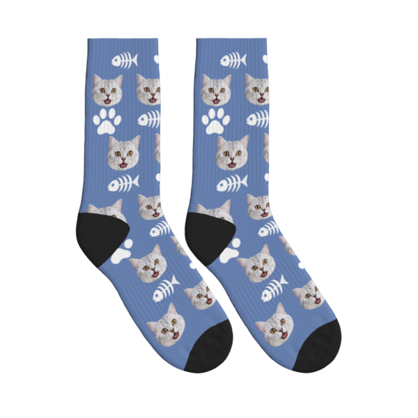Cat Face, Fishbone & Paw Print Socks - Classic