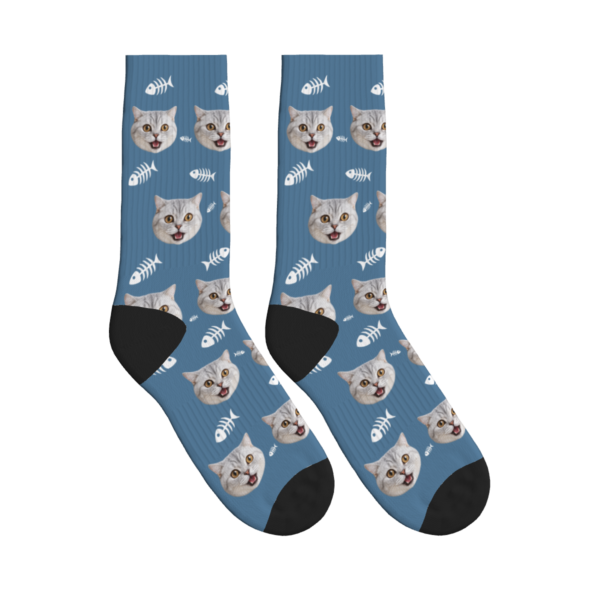 Cute Cat Face & Fishbone Print Socks