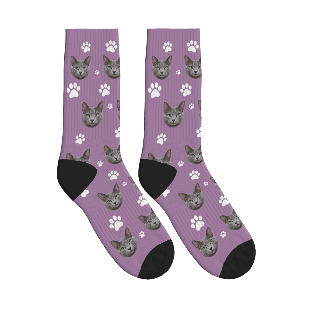 Small & Large White Paw Print Socks — Mauve — product view