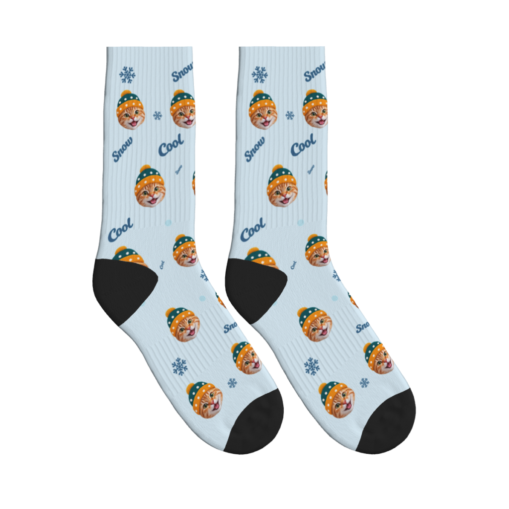 Hat-Wearing Cats & Snow Socks — Powder Blue — product view