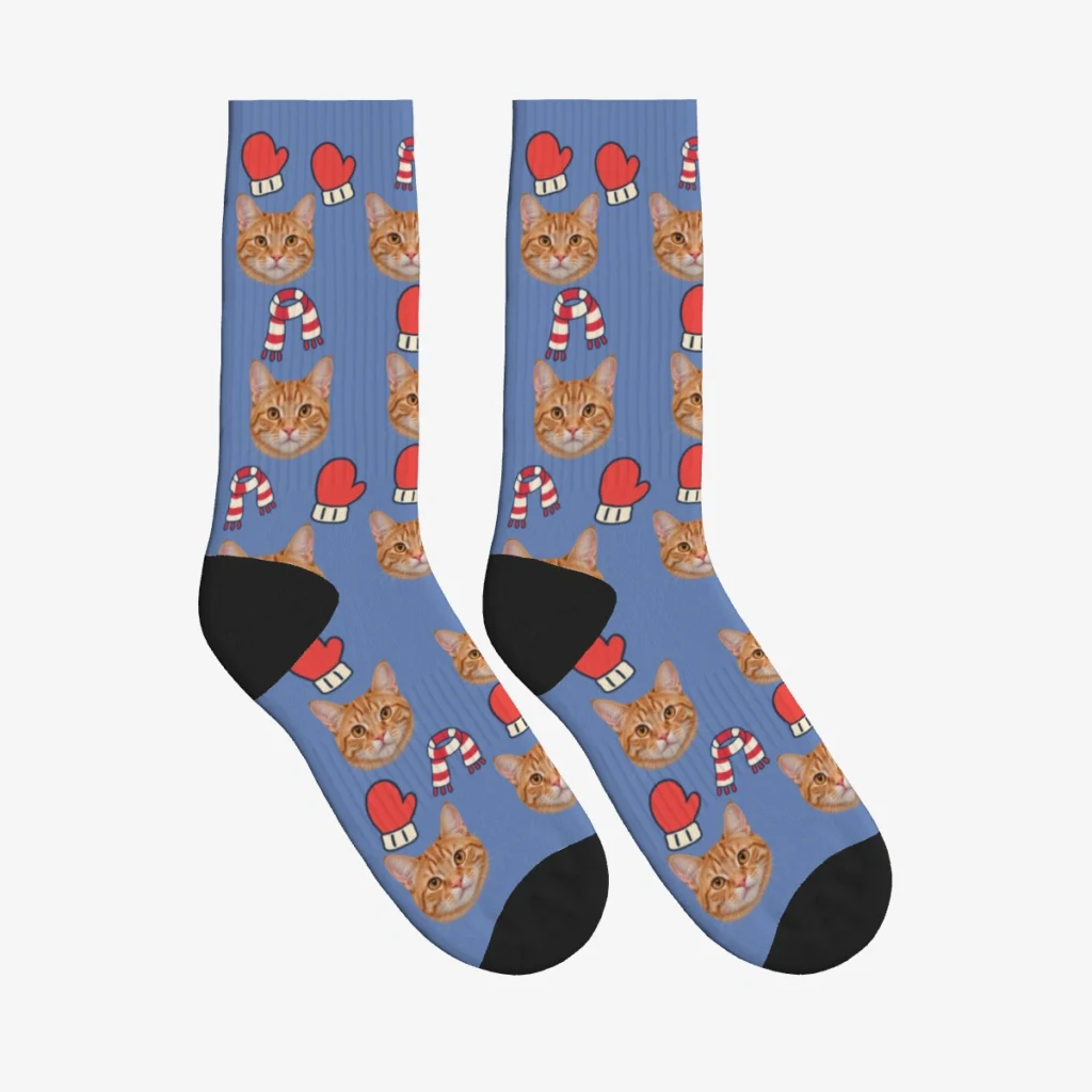 Winter Mittens Cat Face Socks — Slate Blue — product view