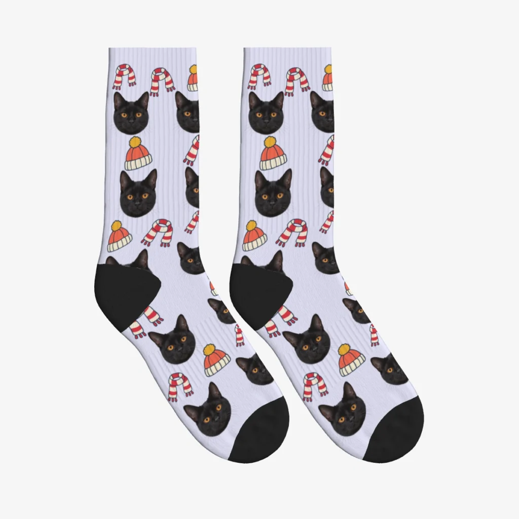 Winter Scarves Cat Face Socks — Lavender — product view