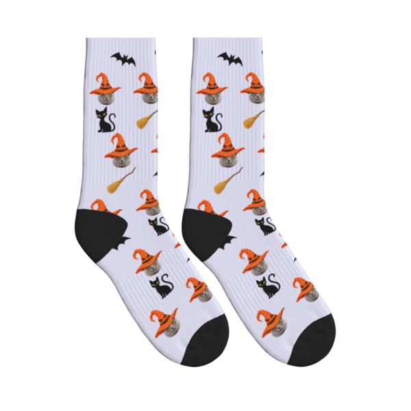 Witch Hat & Cat Face Halloween Socks
