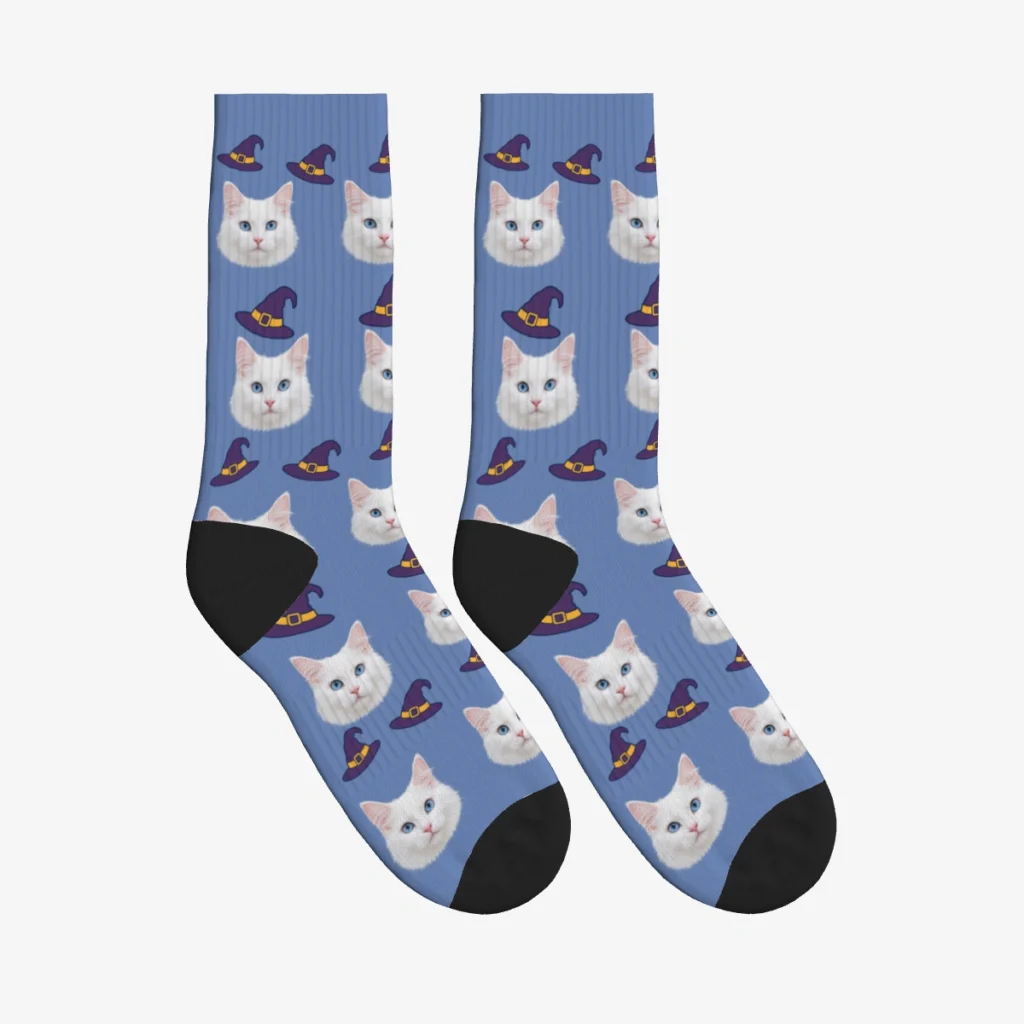 Witch Hats Cat Face Socks — Slate Blue — product view