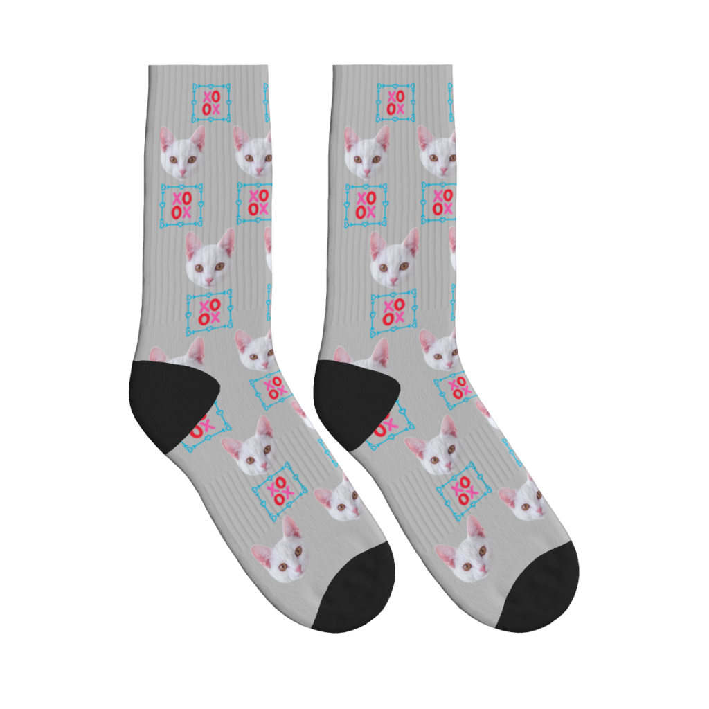 XOXO & Cats Pattern Socks — Light Gray — product view